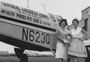 Jane Ralston, right, and her co-pilot Dolly Paris took part in the Powder Puff Derby air race, a coast-to-coast competition for women aviators, in 1962. Photo Special to The Record