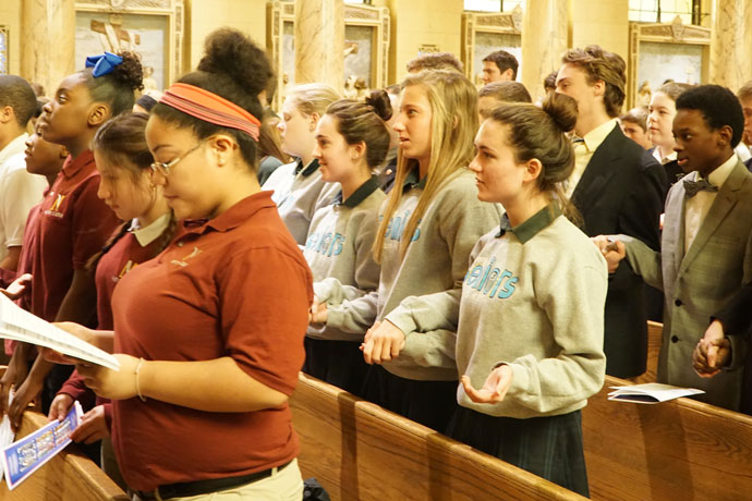 Students from schools in the Archdiocese of Louisville attended the annual Catholic Schools Week Mass Jan. 26 at St. Agnes Church, 1920 Newburg Road. The theme of the national week of recognition is “Catholic Schools: Communities of Faith, Knowledge, and Service.” (Record Photos by Jessica Able)