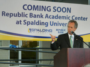 Louisville Mayor Greg Fischer spoke at the unveiling of the Republic Bank Academic Center at Spalding University. (Record File Photo by Marnie McAllister)