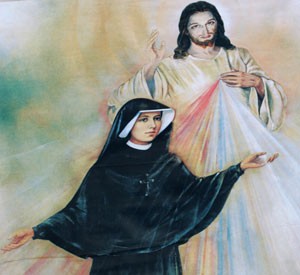 Polish Sister St. Faustina Kowalska is depicted with an image of Jesus Christ the Divine Mercy. The feast of Divine Mercy is April 3. (CNS Photo)