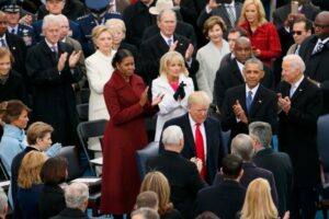 U.S. President-elect Donald Trump is applauded as he arrives for his Jan. 20 swearing-in as the country's 45th president at the U.S. Capitol in Washington. (CNS photo/Rick Wilking, Reuters) See INAUGURATION- Jan. 20, 2017.